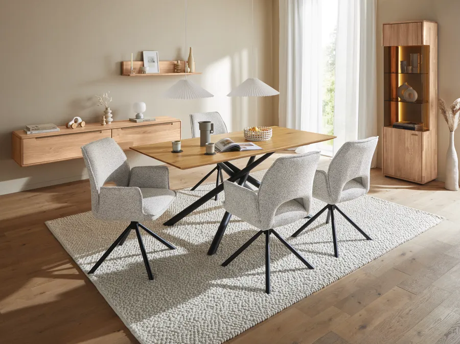Armlehnstuhl Altea - Stativ drehbar, schwarz, Stoff, Taupe